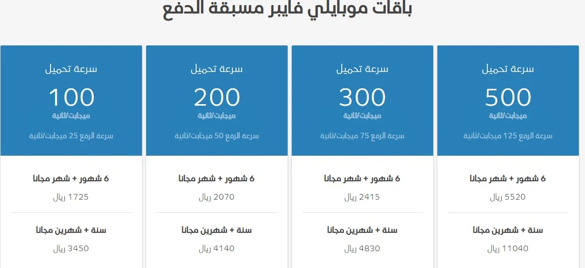 باقات موبايلي فايبر مسبقة الدفع